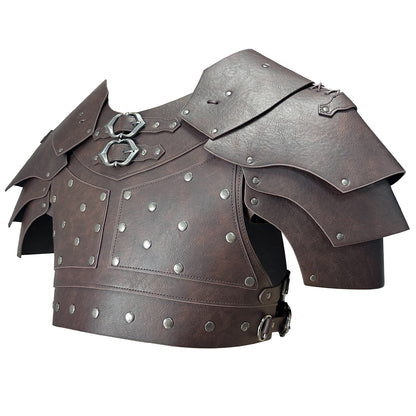 HiiFeuer Medieval Faux Leather Chest Armor, Vintage Pauldron Shoulder Armor Adjustable Mercenary Knight Archer Vest Armor