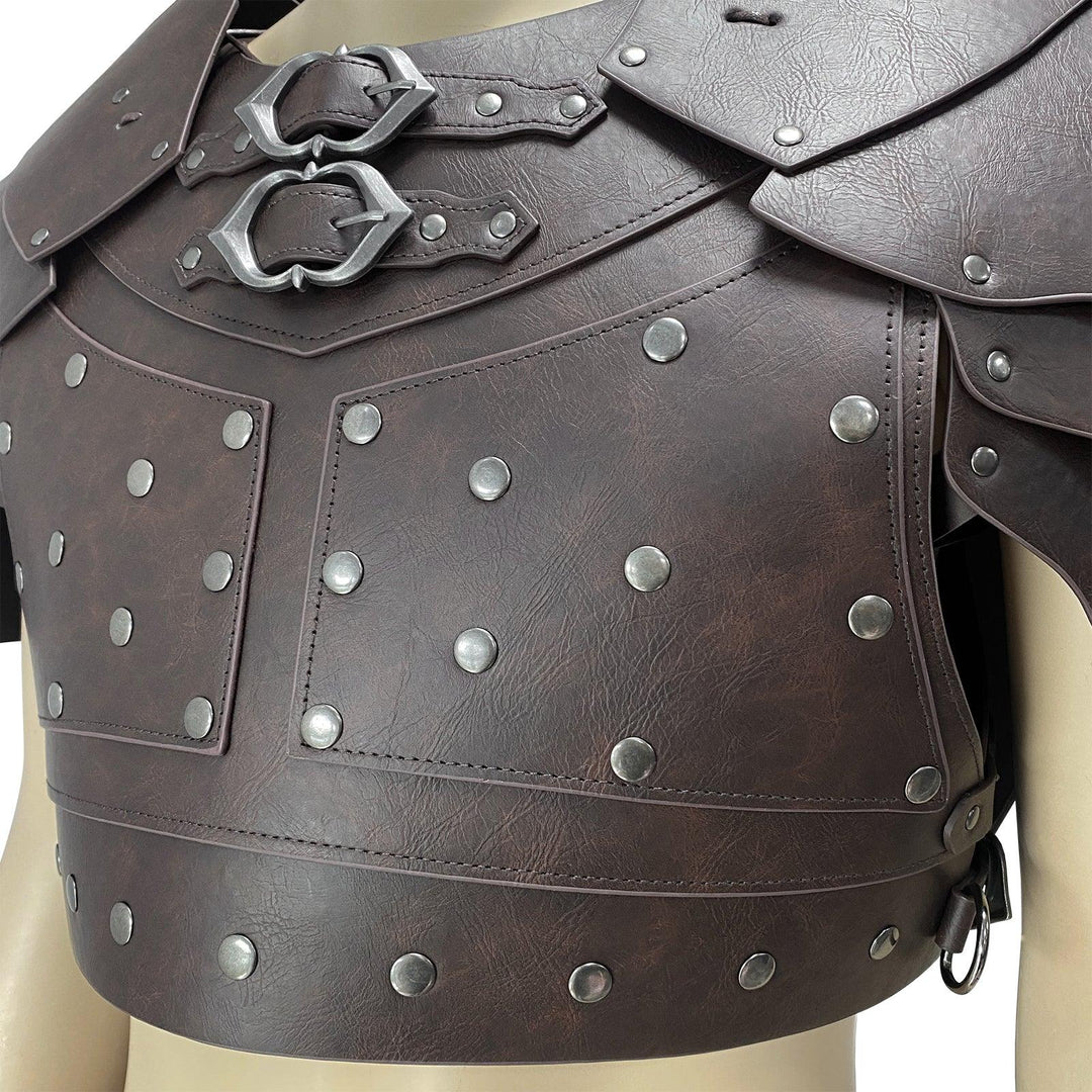HiiFeuer Medieval Faux Leather Chest Armor, Vintage Pauldron Shoulder Armor Adjustable Mercenary Knight Archer Vest Armor