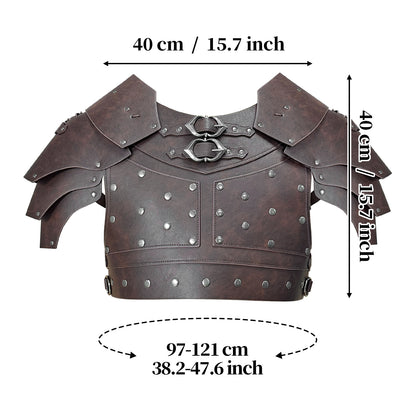 HiiFeuer Medieval Faux Leather Chest Armor, Vintage Pauldron Shoulder Armor Adjustable Mercenary Knight Archer Vest Armor