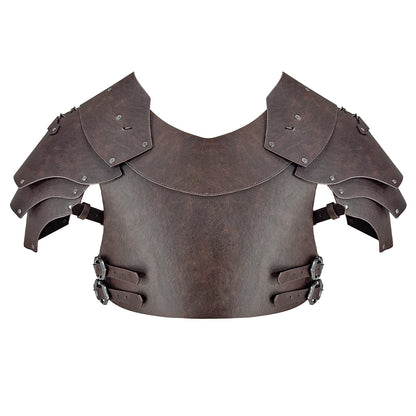 HiiFeuer Medieval Faux Leather Chest Armor, Vintage Pauldron Shoulder Armor Adjustable Mercenary Knight Archer Vest Armor