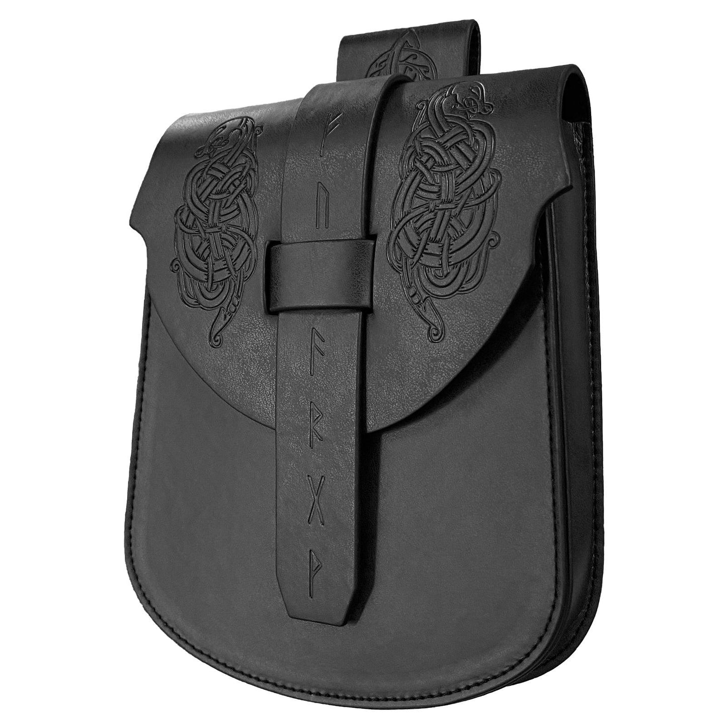 HiiFeuer Viking Embossed Langskip Belt Pouch, Medieval Faux Leather Flap Saddle Side Bag Purses, Retro Portable Belt Bag