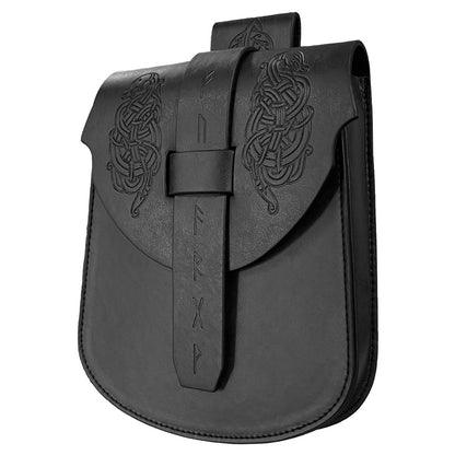 HiiFeuer Viking Embossed Langskip Belt Pouch, Medieval Faux Leather Flap Saddle Side Bag Purses, Retro Portable Belt Bag