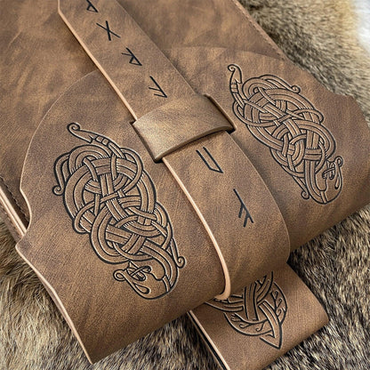 HiiFeuer Viking Embossed Langskip Belt Pouch, Medieval Faux Leather Flap Saddle Side Bag Purses, Retro Portable Belt Bag
