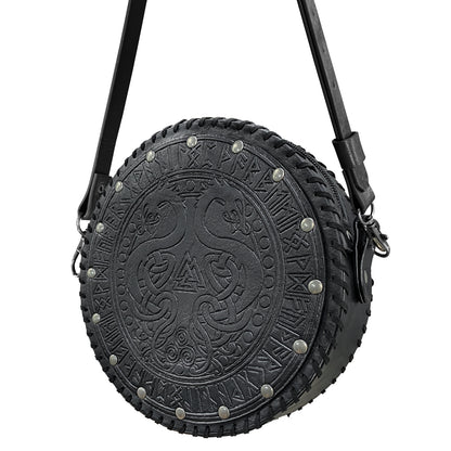 HiiFeuer Viking Embossed Crossbody Bag, Nordic Faux Leather Belt Bag Satchel Bag, Medieval Portable Cosplay Shoulder Bag