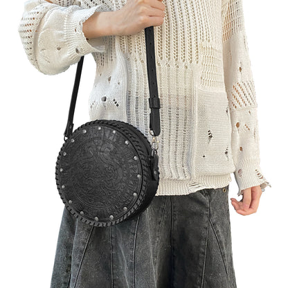 HiiFeuer Viking Embossed Crossbody Bag, Nordic Faux Leather Belt Bag Satchel Bag, Medieval Portable Cosplay Shoulder Bag