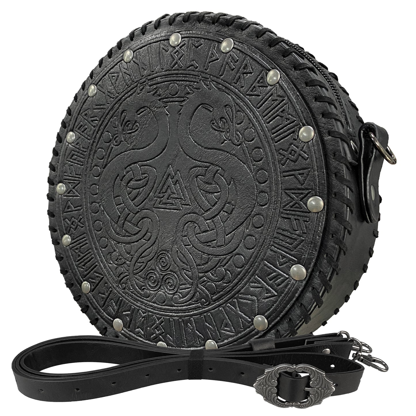HiiFeuer Viking Embossed Crossbody Bag, Nordic Faux Leather Belt Bag Satchel Bag, Medieval Portable Cosplay Shoulder Bag