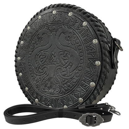 HiiFeuer Viking Embossed Crossbody Bag, Nordic Faux Leather Belt Bag Satchel Bag, Medieval Portable Cosplay Shoulder Bag