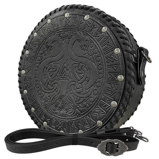 HiiFeuer Viking Embossed Crossbody Bag, Nordic Faux Leather Belt Bag Satchel Bag, Medieval Portable Cosplay Shoulder Bag