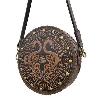 HiiFeuer Viking Embossed Crossbody Bag, Nordic Faux Leather Belt Bag Satchel Bag, Medieval Portable Cosplay Shoulder Bag