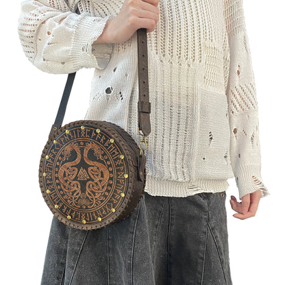 HiiFeuer Viking Embossed Crossbody Bag, Nordic Faux Leather Belt Bag Satchel Bag, Medieval Portable Cosplay Shoulder Bag