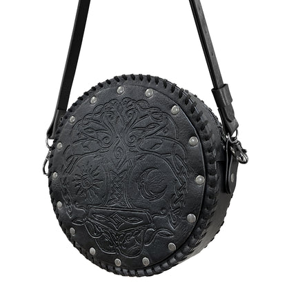 HiiFeuer Viking Embossed Crossbody Bag, Nordic Faux Leather Belt Bag Satchel Bag, Medieval Portable Cosplay Shoulder Bag