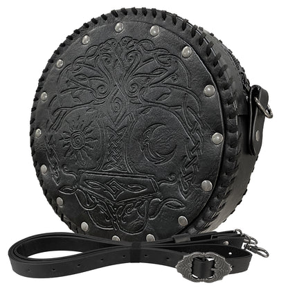 HiiFeuer Viking Embossed Crossbody Bag, Nordic Faux Leather Belt Bag Satchel Bag, Medieval Portable Cosplay Shoulder Bag