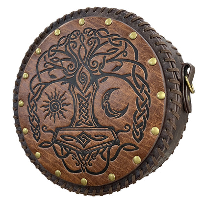 HiiFeuer Viking Embossed Crossbody Bag, Nordic Faux Leather Belt Bag Satchel Bag, Medieval Portable Cosplay Shoulder Bag