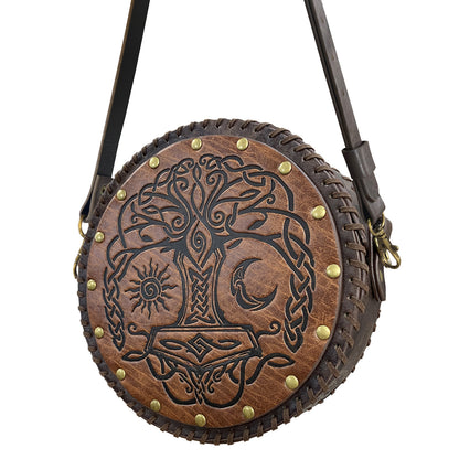 HiiFeuer Viking Embossed Crossbody Bag, Nordic Faux Leather Belt Bag Satchel Bag, Medieval Portable Cosplay Shoulder Bag