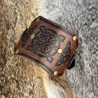 HiiFeuer Medieval Embossed Alchemy Faux Leather Cuff Bracelet, Fantasy Retro Wristband, Wizard Buckle Fastening Cuff Bangle Bracelet