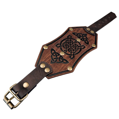 HiiFeuer Medieval Embossed Alchemy Faux Leather Cuff Bracelet, Fantasy Retro Wristband, Wizard Buckle Fastening Cuff Bangle Bracelet