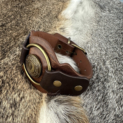 HiiFeuer Medieval Embossed Alchemy Faux Leather Cuff Bracelet, Fantasy Retro Wristband, Wizard Buckle Fastening Cuff Bangle Bracelet