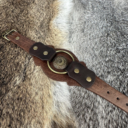 HiiFeuer Medieval Embossed Alchemy Faux Leather Cuff Bracelet, Fantasy Retro Wristband, Wizard Buckle Fastening Cuff Bangle Bracelet