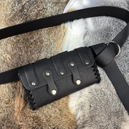 HiiFeuer Medieval Faux Leather Belt Bag with O Ring Belt, Renaissance Cosplay Belt Pouch, Portable Phone Bag for Ren Faire