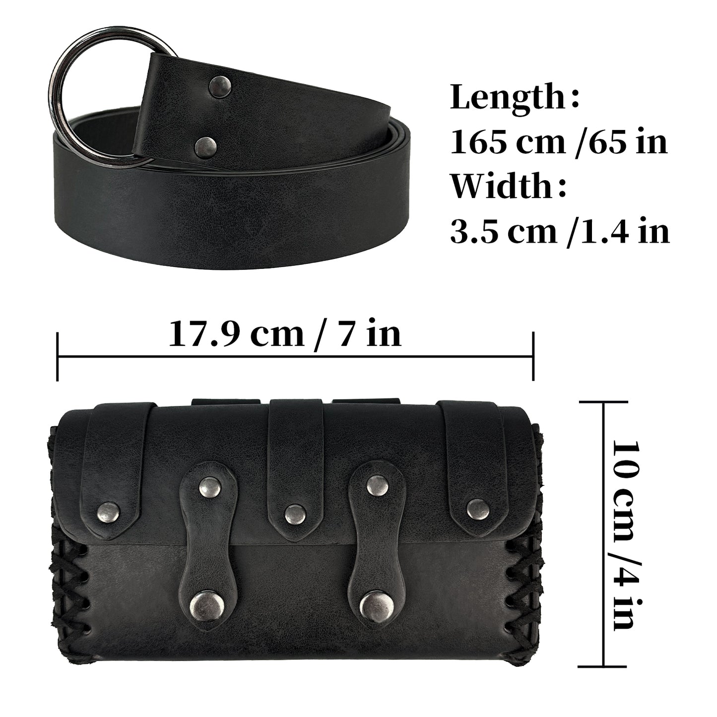 HiiFeuer Medieval Faux Leather Belt Bag with O Ring Belt, Renaissance Cosplay Belt Pouch, Portable Phone Bag for Ren Faire