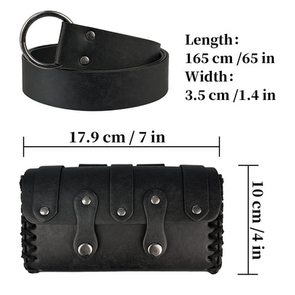 HiiFeuer Medieval Faux Leather Belt Bag with O Ring Belt, Renaissance Cosplay Belt Pouch, Portable Phone Bag for Ren Faire