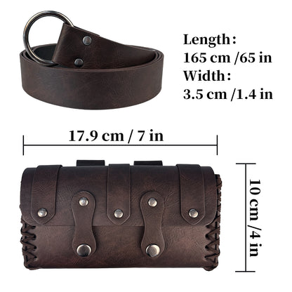 HiiFeuer Medieval Faux Leather Belt Bag with O Ring Belt, Renaissance Cosplay Belt Pouch, Portable Phone Bag for Ren Faire