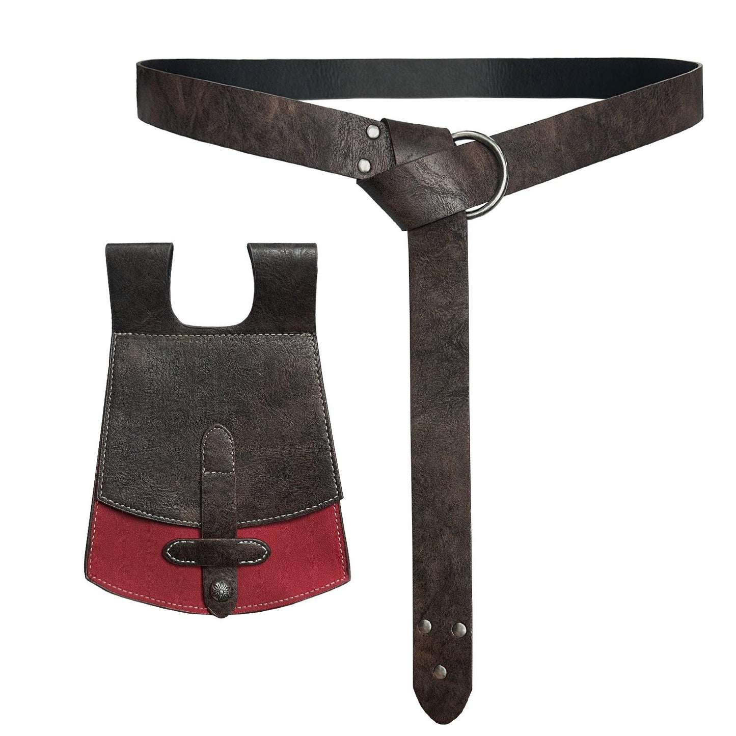 HiiFeuer 3PCs Medieval Faux Leather Belt with Vintage Handmade Belt Bag and Retro Knight Waist Bag, Renaissance Belt Pouch Set