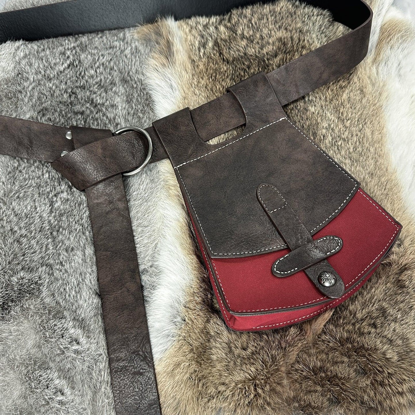 HiiFeuer 3PCs Medieval Faux Leather Belt with Vintage Handmade Belt Bag and Retro Knight Waist Bag, Renaissance Belt Pouch Set