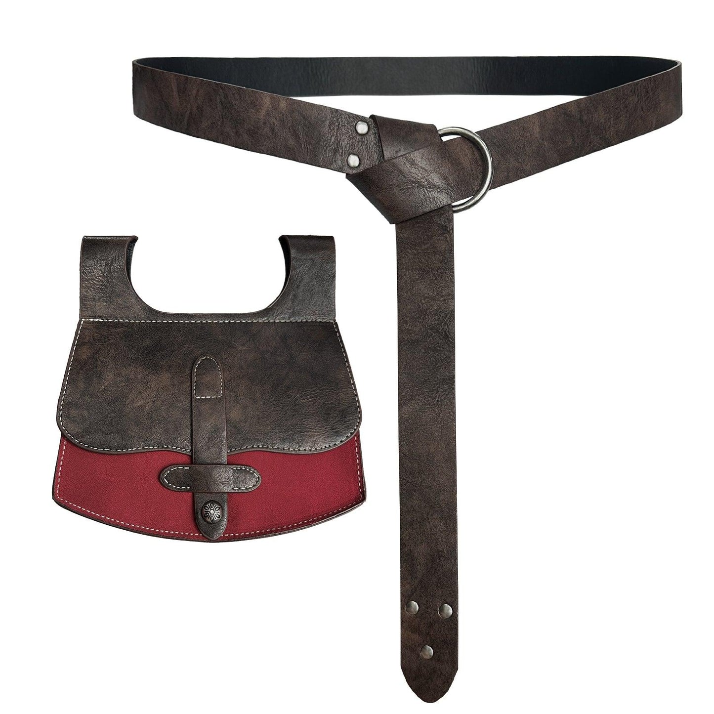 HiiFeuer 3PCs Medieval Faux Leather Belt with Vintage Handmade Belt Bag and Retro Knight Waist Bag, Renaissance Belt Pouch Set