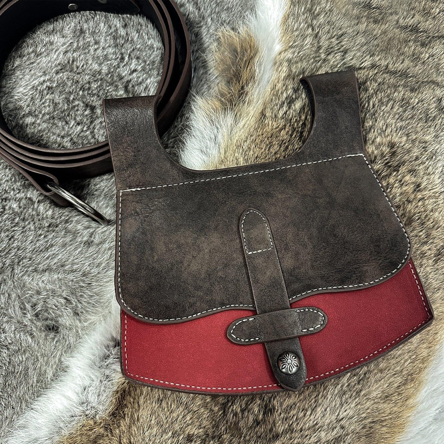 HiiFeuer 3PCs Medieval Faux Leather Belt with Vintage Handmade Belt Bag and Retro Knight Waist Bag, Renaissance Belt Pouch Set