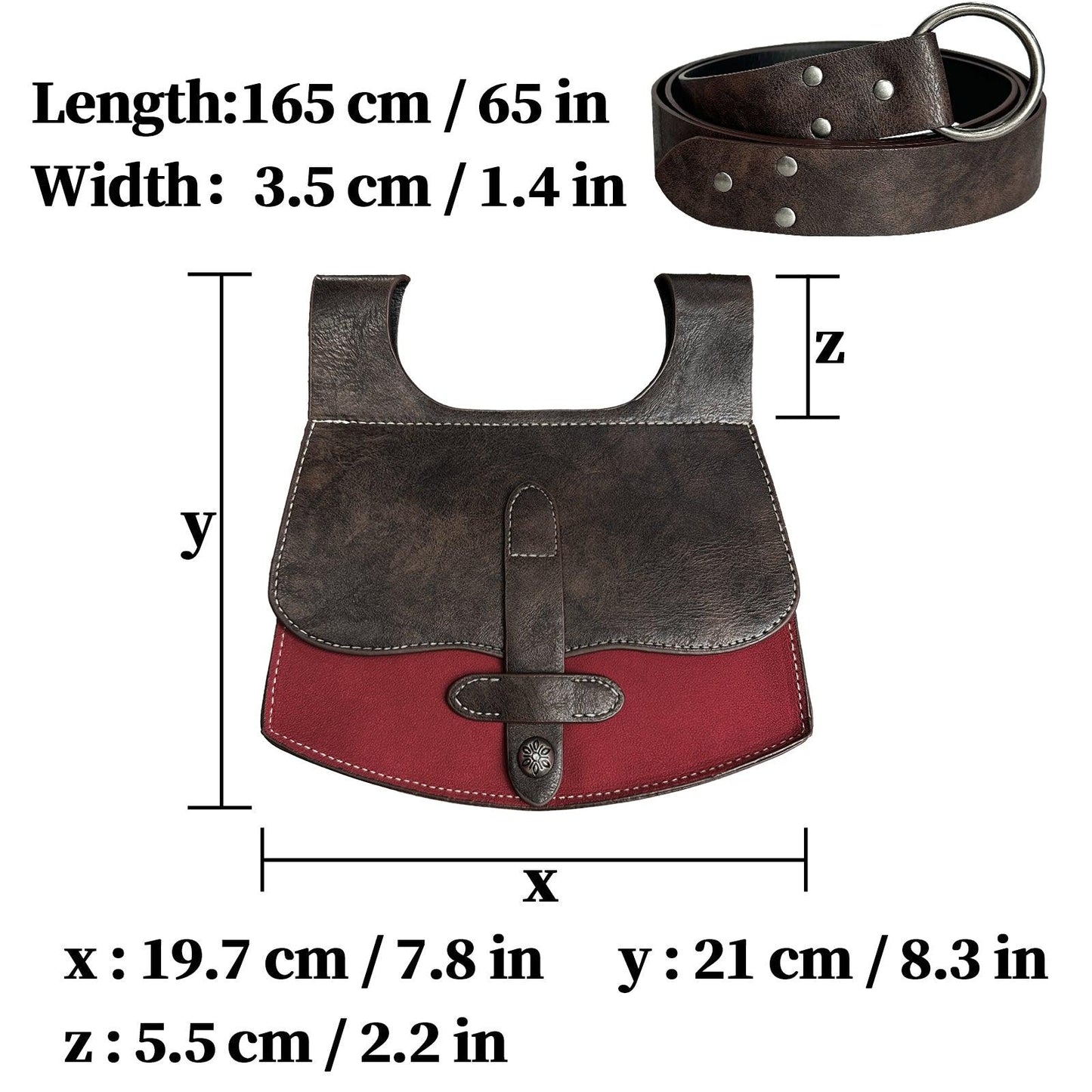 HiiFeuer 3PCs Medieval Faux Leather Belt with Vintage Handmade Belt Bag and Retro Knight Waist Bag, Renaissance Belt Pouch Set