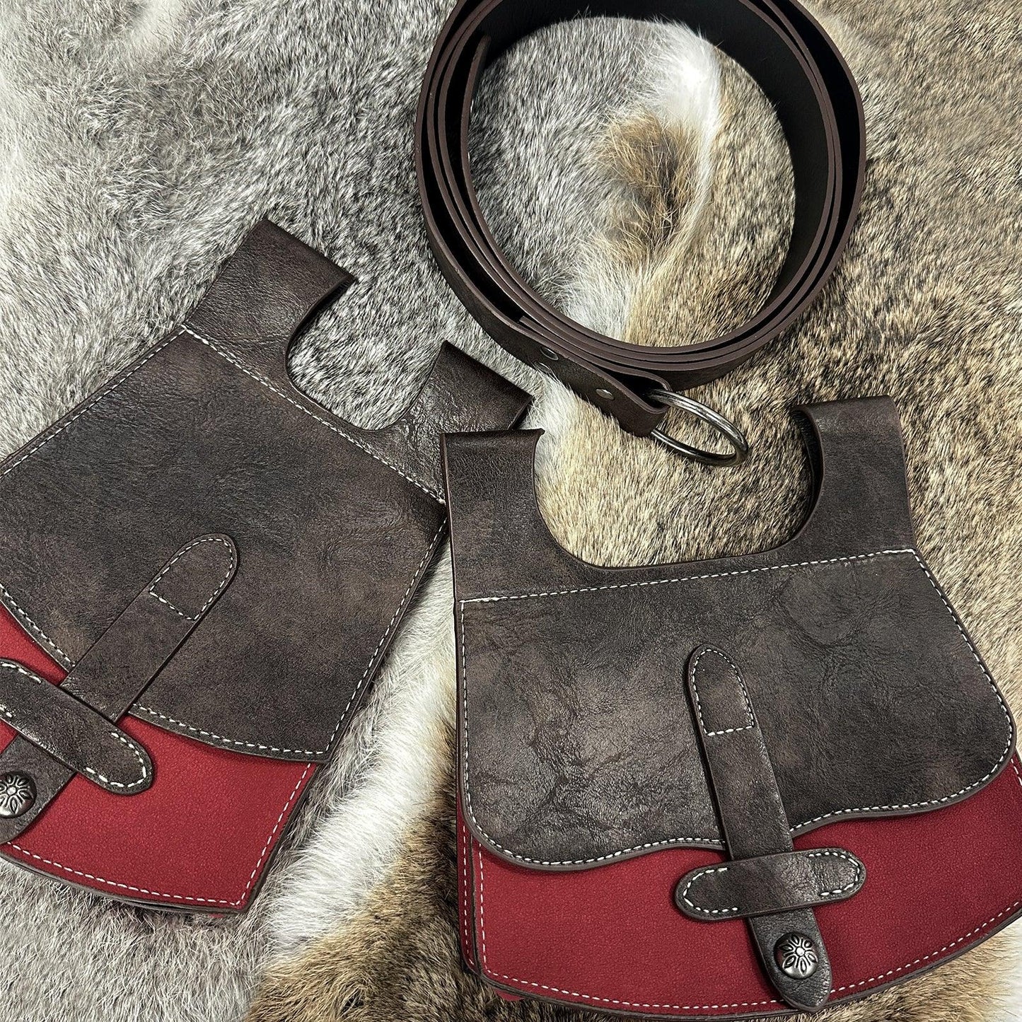 HiiFeuer 3PCs Medieval Faux Leather Belt with Vintage Handmade Belt Bag and Retro Knight Waist Bag, Renaissance Belt Pouch Set