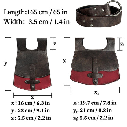 HiiFeuer 3PCs Medieval Faux Leather Belt with Vintage Handmade Belt Bag and Retro Knight Waist Bag, Renaissance Belt Pouch Set