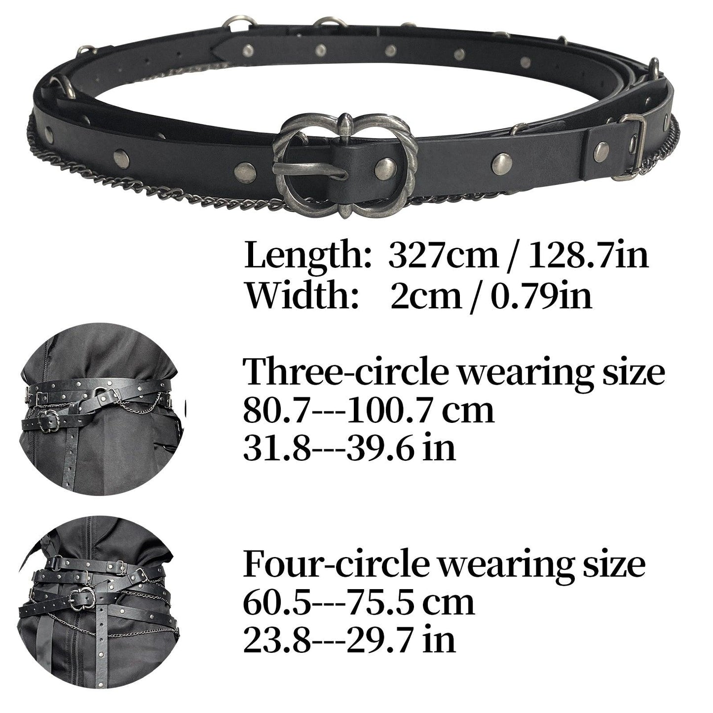 HiiFeuer Medieval DIY Faux Leather Metal Chain Belt, Vintage Adjustable Thin Belt For Women, Retro Skinny Belt For Dresses