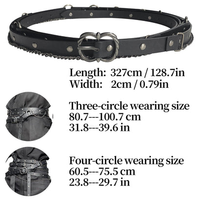 HiiFeuer Medieval DIY Faux Leather Metal Chain Belt, Vintage Adjustable Thin Belt For Women, Retro Skinny Belt For Dresses