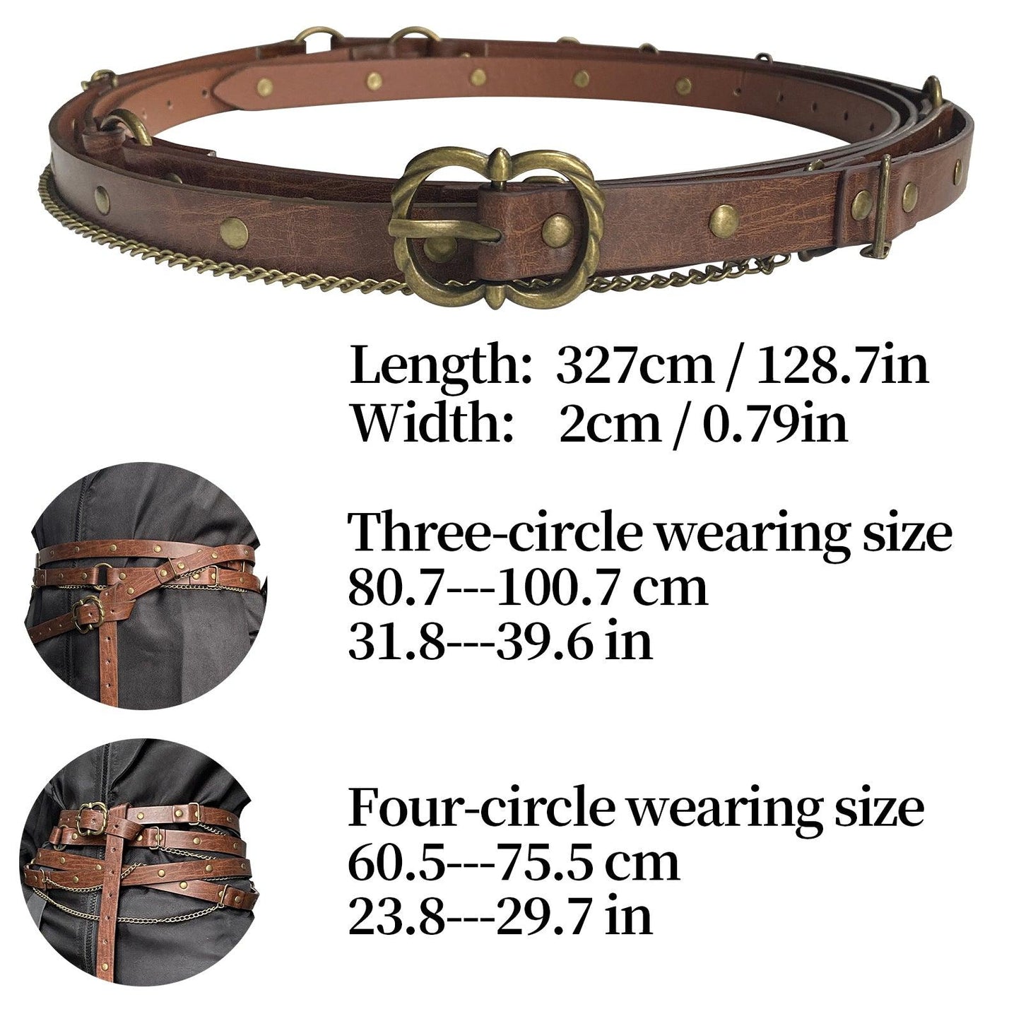 HiiFeuer Medieval DIY Faux Leather Metal Chain Belt, Vintage Adjustable Thin Belt For Women, Retro Skinny Belt For Dresses