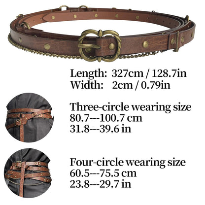 HiiFeuer Medieval DIY Faux Leather Metal Chain Belt, Vintage Adjustable Thin Belt For Women, Retro Skinny Belt For Dresses
