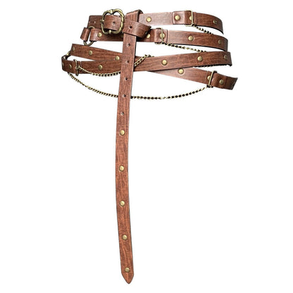 HiiFeuer Medieval DIY Faux Leather Metal Chain Belt, Vintage Adjustable Thin Belt For Women, Retro Skinny Belt For Dresses