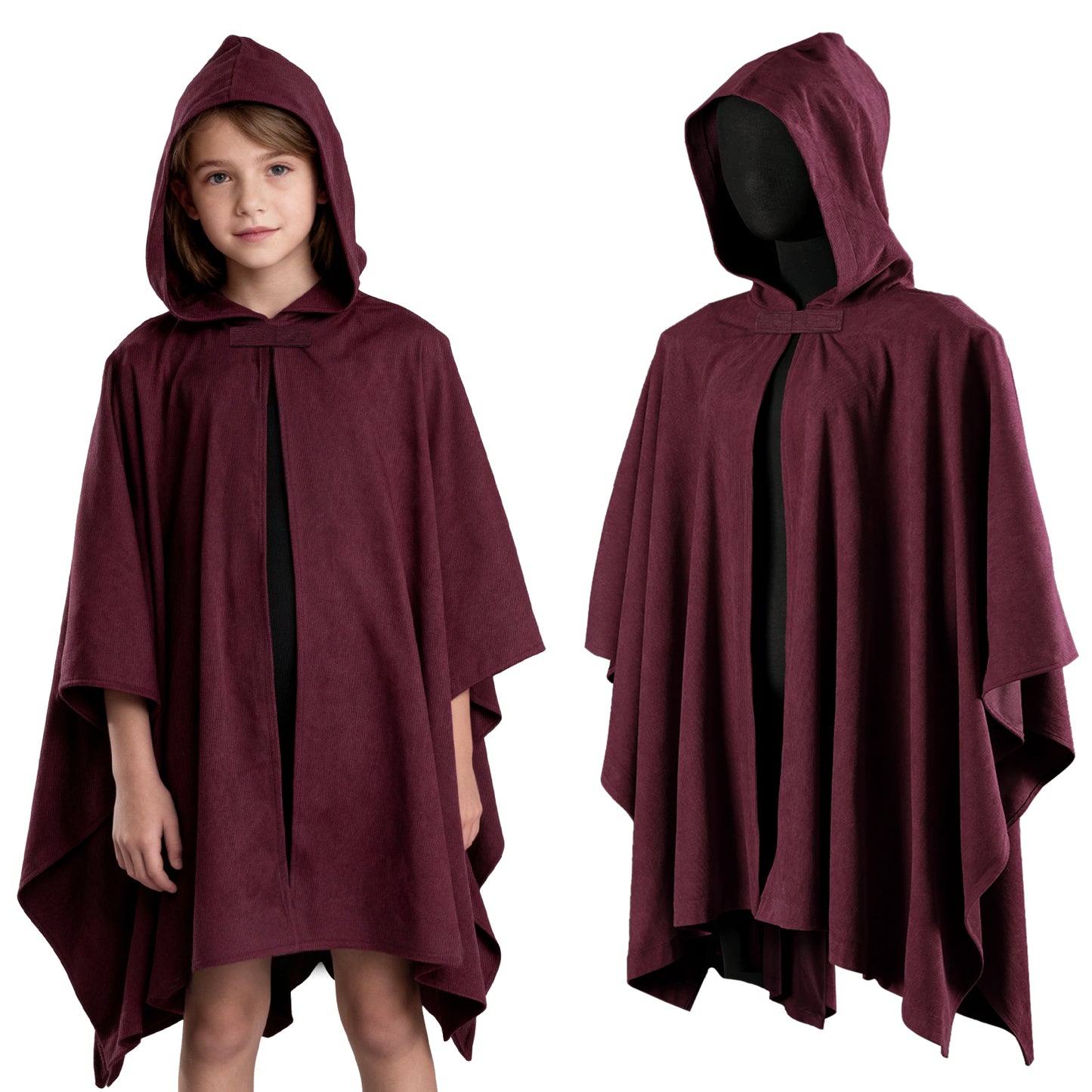 Kids Medieval Hooded Cloak with Adjustable Brooch - Corduroy Cape