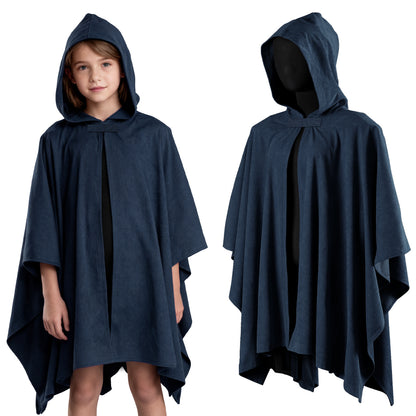 Kids Medieval Hooded Cloak with Adjustable Brooch - Corduroy Cape