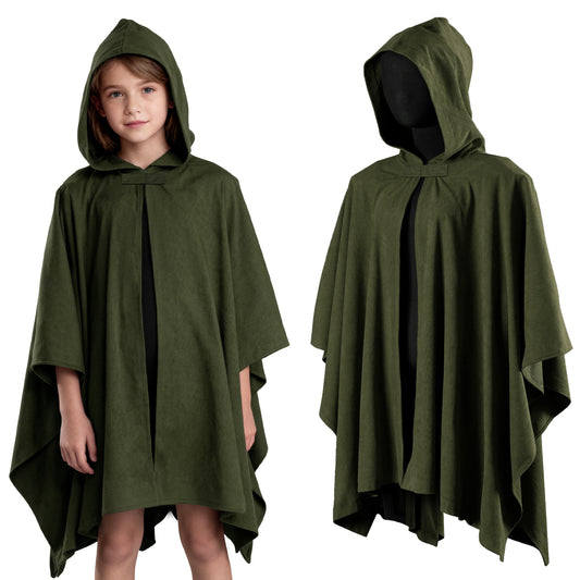 Kids Medieval Hooded Cloak with Adjustable Brooch - Corduroy Cape