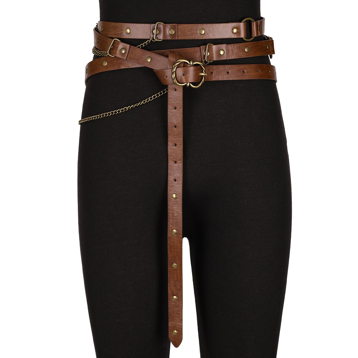 Girls Medieval DIY Faux Leather Metal Chain Belt