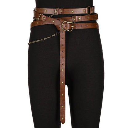Girls Medieval DIY Faux Leather Metal Chain Belt
