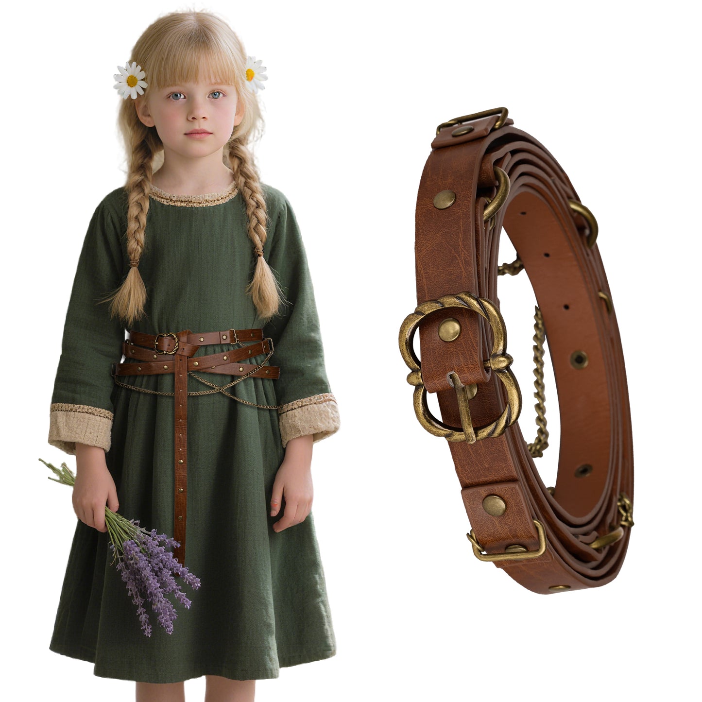 Girls Medieval DIY Faux Leather Metal Chain Belt