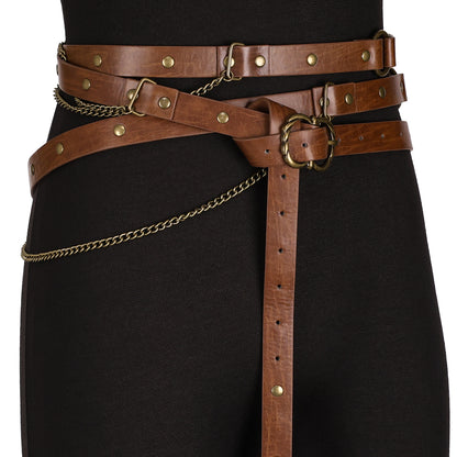 Girls Medieval DIY Faux Leather Metal Chain Belt