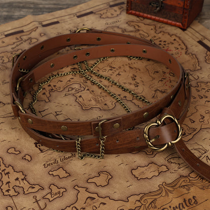Girls Medieval DIY Faux Leather Metal Chain Belt