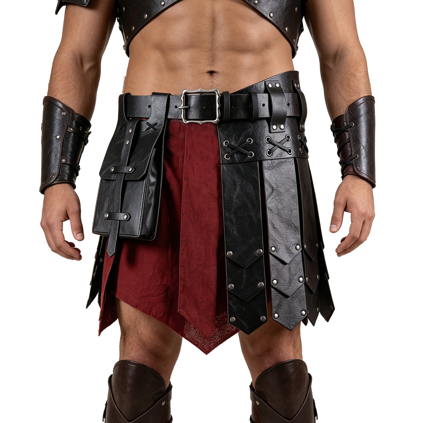 HiiFeuer Medieval Belt Knight Armor with Pouch Retro Faux Leather