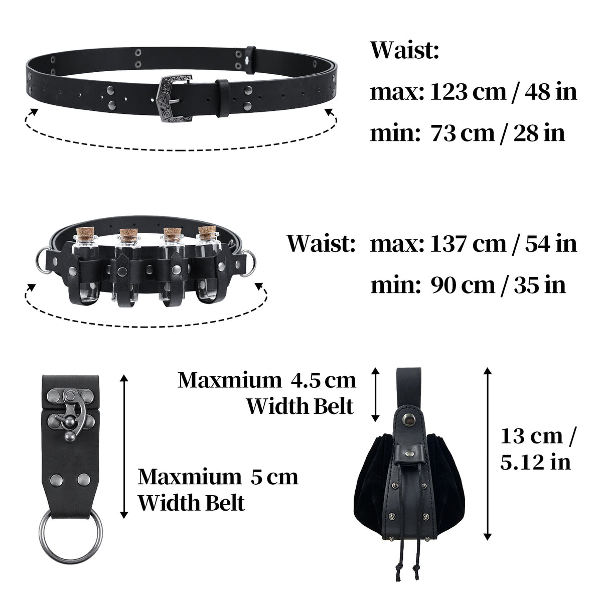 HiiFeuer 4PCs Medieval Alchemy Belt with Potion Vials