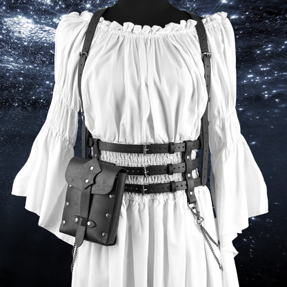 HiiFeuer 2PCs Punk Women Faux Leather Harness Waist Belt