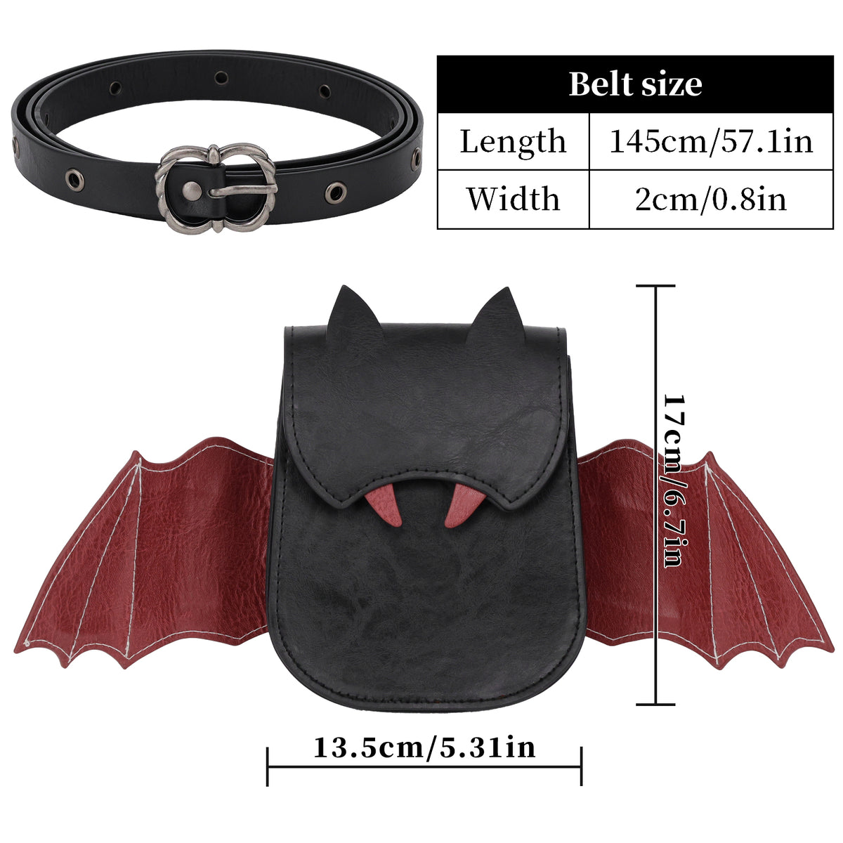 HiiFeuer Medieval Faux Leather Bat Belt Bag with Embroidered Wings
